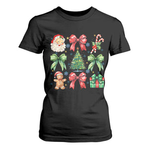 Christmas Tree Retro Coquette Bow T Shirt For Women Santa Claus Candy Festive Xmas Vibes TS02 Black Print Your Wear