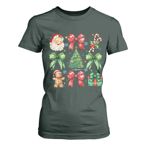 Christmas Tree Retro Coquette Bow T Shirt For Women Santa Claus Candy Festive Xmas Vibes TS02 Dark Forest Green Print Your Wear