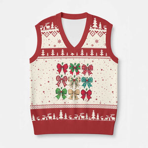 Merry Xmas Coquette Bow V-Neck Knit Sweater Vest Festive Xmas Vibe TS02 Beige Red Print Your Wear