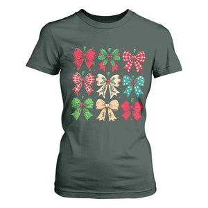 Merry Christmas Coquette Bow T Shirt For Women Festive Xmas Vibe TS02 Dark Forest Green Print Your Wear