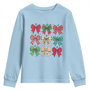 Merry Christmas Coquette Bow Youth Sweatshirt Festive Xmas Vibe TS02 Light Blue Print Your Wear