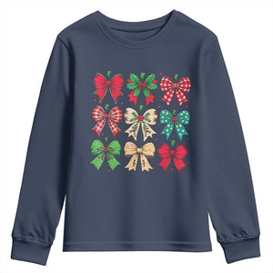 Merry Christmas Coquette Bow Youth Sweatshirt Festive Xmas Vibe TS02 Navy Print Your Wear