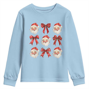 Plaid Coquette Bow Santa Claus Youth Sweatshirt Merry Xmas Festive TS02 Light Blue Print Your Wear