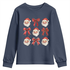 Plaid Coquette Bow Santa Claus Youth Sweatshirt Merry Xmas Festive TS02 Navy Print Your Wear