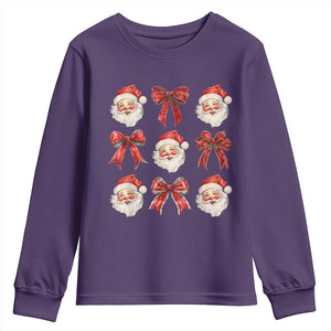 Plaid Coquette Bow Santa Claus Youth Sweatshirt Merry Xmas Festive TS02 Purple Print Your Wear