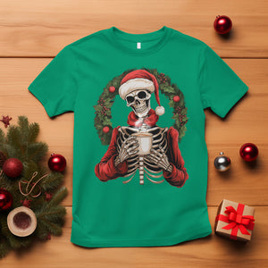 Skeleton Christmas T Shirt Dead Inside But Caffeinated Coffee Lover Xmas Vibe TS02 Irish Green Printyourwear