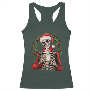 Skeleton Christmas Racerback Tank Top Dead Inside But Caffeinated Coffee Lover Xmas Vibe TS02 Dark Forest Green Print Your Wear