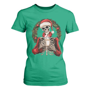 Skeleton Christmas T Shirt For Women Dead Inside But Caffeinated Coffee Lover Xmas Vibe TS02 Irish Green Print Your Wear
