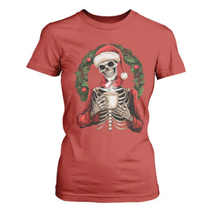 Skeleton Christmas T Shirt For Women Dead Inside But Caffeinated Coffee Lover Xmas Vibe TS02 Red Print Your Wear
