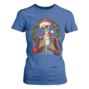 Skeleton Christmas T Shirt For Women Dead Inside But Caffeinated Coffee Lover Xmas Vibe TS02 Royal Blue Print Your Wear