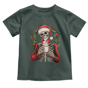 Skeleton Christmas Toddler T Shirt Dead Inside But Caffeinated Coffee Lover Xmas Vibe TS02 Dark Forest Green Print Your Wear
