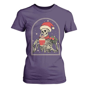 Skeleton Christmas T Shirt For Women Dead Inside But Caffeinated Coffee Addict Xmas Vibe TS02 Purple Print Your Wear