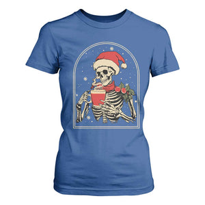 Skeleton Christmas T Shirt For Women Dead Inside But Caffeinated Coffee Addict Xmas Vibe TS02 Royal Blue Print Your Wear