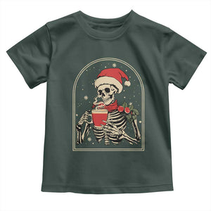 Skeleton Christmas Toddler T Shirt Dead Inside But Caffeinated Coffee Addict Xmas Vibe TS02 Dark Forest Green Print Your Wear
