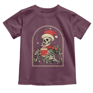 Skeleton Christmas Toddler T Shirt Dead Inside But Caffeinated Coffee Addict Xmas Vibe TS02 Maroon Print Your Wear