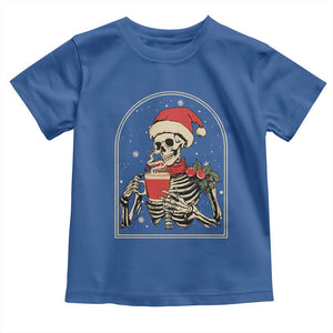 Skeleton Christmas Toddler T Shirt Dead Inside But Caffeinated Coffee Addict Xmas Vibe TS02 Royal Blue Print Your Wear