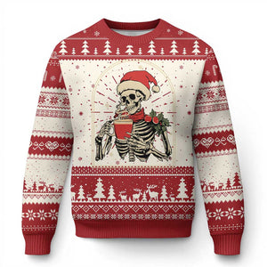 Skeleton Christmas Ugly Christmas Sweater Dead Inside But Caffeinated Coffee Addict Xmas Vibe TS02 Red Print Your Wear