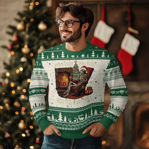 Skeleton Christmas Ugly Christmas Sweater When You're Dead Inside But It's Xmas Chillin' TS02 Green Print Your Wear