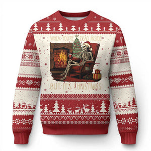 Skeleton Christmas Ugly Christmas Sweater When You're Dead Inside But It's Xmas Chillin' TS02 Red Print Your Wear