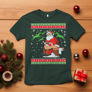 Funny Santa Claus T Shirt Pooping Down The Chimney Ugly Sweater Christmas TS02 Dark Forest Green Printyourwear