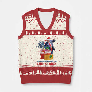Xmas Trump V-Neck Knit Sweater Vest Got What I Wanted For Xmas 47th President American Flag TS02 Beige Red Print Your Wear