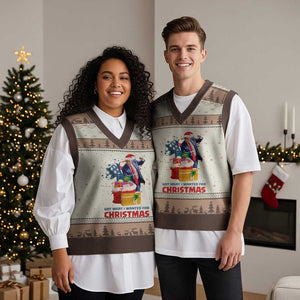 Xmas Trump V-Neck Knit Sweater Vest Got What I Wanted For Xmas 47th President American Flag TS02 Mocha Mousse Print Your Wear