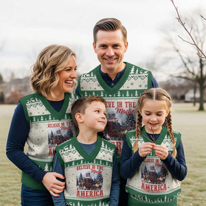 Xmas Trump V-Neck Knit Sweater Vest Believe In The Magic Of America Make Xmas Great Again US Flag TS02 Beige Green Print Your Wear