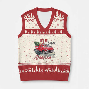 Xmas Trump V-Neck Knit Sweater Vest Get In Loser We Are Taking America Back with Santa TS02 Beige Red Print Your Wear