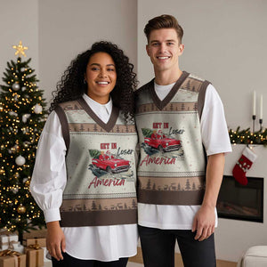 Xmas Trump V-Neck Knit Sweater Vest Get In Loser We Are Taking America Back with Santa TS02 Mocha Mousse Print Your Wear