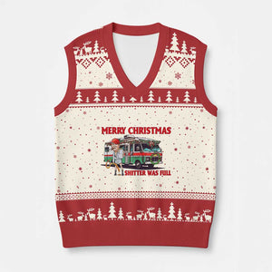 Funny Xmas Movie Trump V-Neck Knit Sweater Vest Merry Xmas Shitter Was Full TS02 Beige Red Print Your Wear