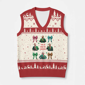 Xmas Trump V-Neck Knit Sweater Vest I'll Be Home For Xmas Coquette Bow TS02 Beige Red Print Your Wear