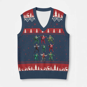 Xmas Trump Dance V-Neck Knit Sweater Vest Viral President Dancing Retro Vintage TS02 Navy Red Print Your Wear