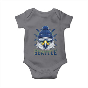 Cool Blue and Green Hawk with Beanie Graphic Baby Onesie Seattle Game Day Sports Fan TS02 Charcoal Print Your Wear