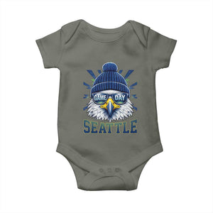 Cool Blue and Green Hawk with Beanie Graphic Baby Onesie Seattle Game Day Sports Fan TS02 Military Green Print Your Wear
