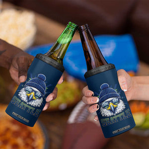 Cool Blue and Green Hawk with Beanie Graphic 4 in 1 Can Cooler Tumbler Seattle Game Day Sports Fan TS02 Print Your Wear