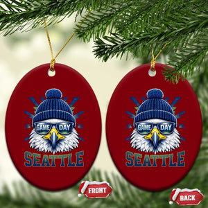 Cool Blue and Green Hawk with Beanie Graphic Ceramic Ornament Seattle Game Day Sports Fan TS02 Print Your Wear