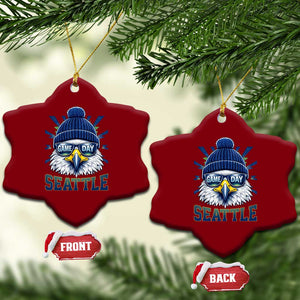 Cool Blue and Green Hawk with Beanie Graphic Ceramic Ornament Seattle Game Day Sports Fan TS02 Print Your Wear