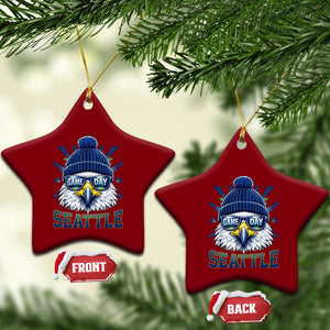 Cool Blue and Green Hawk with Beanie Graphic Ceramic Ornament Seattle Game Day Sports Fan TS02 Print Your Wear