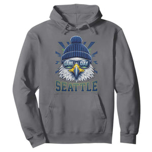 Cool Blue and Green Hawk with Beanie Graphic Hoodie Seattle Game Day Sports Fan TS02 Charcoal Print Your Wear