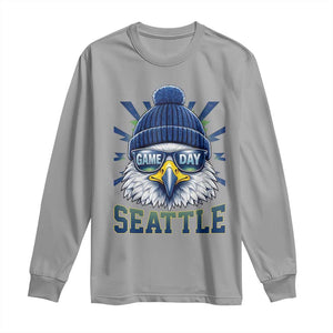 Cool Blue and Green Hawk with Beanie Graphic Long Sleeve Shirt Seattle Game Day Sports Fan TS02 Sport Gray Print Your Wear
