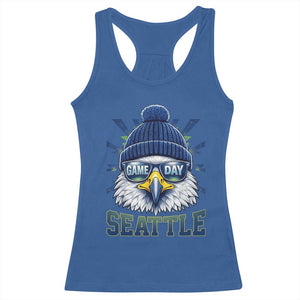 Cool Blue and Green Hawk with Beanie Graphic Racerback Tank Top Seattle Game Day Sports Fan TS02 Royal Blue Print Your Wear