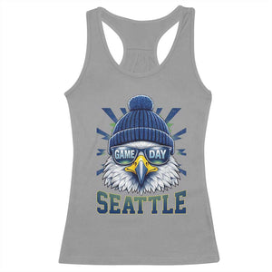 Cool Blue and Green Hawk with Beanie Graphic Racerback Tank Top Seattle Game Day Sports Fan TS02 Sport Gray Print Your Wear