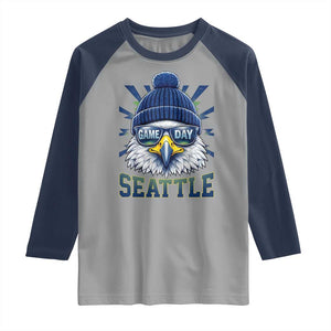 Cool Blue and Green Hawk with Beanie Graphic Raglan Shirt Seattle Game Day Sports Fan TS02 Sport Gray Navy Print Your Wear