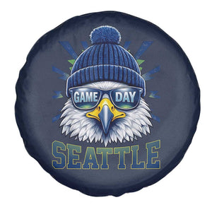 Cool Blue and Green Hawk with Beanie Graphic Spare Tire Cover Seattle Game Day Sports Fan TS02 Print Your Wear