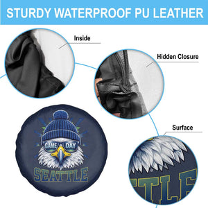 Cool Blue and Green Hawk with Beanie Graphic Spare Tire Cover Seattle Game Day Sports Fan TS02 Print Your Wear