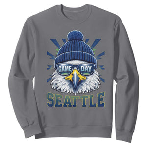 Cool Blue and Green Hawk with Beanie Graphic Sweatshirt Seattle Game Day Sports Fan TS02 Charcoal Print Your Wear