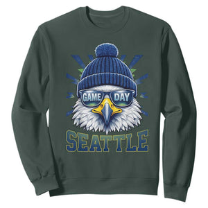 Cool Blue and Green Hawk with Beanie Graphic Sweatshirt Seattle Game Day Sports Fan TS02 Dark Forest Green Print Your Wear