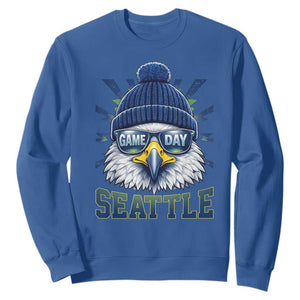 Cool Blue and Green Hawk with Beanie Graphic Sweatshirt Seattle Game Day Sports Fan TS02 Royal Blue Print Your Wear