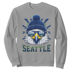 Cool Blue and Green Hawk with Beanie Graphic Sweatshirt Seattle Game Day Sports Fan TS02 Sport Gray Print Your Wear