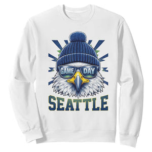 Cool Blue and Green Hawk with Beanie Graphic Sweatshirt Seattle Game Day Sports Fan TS02 White Print Your Wear